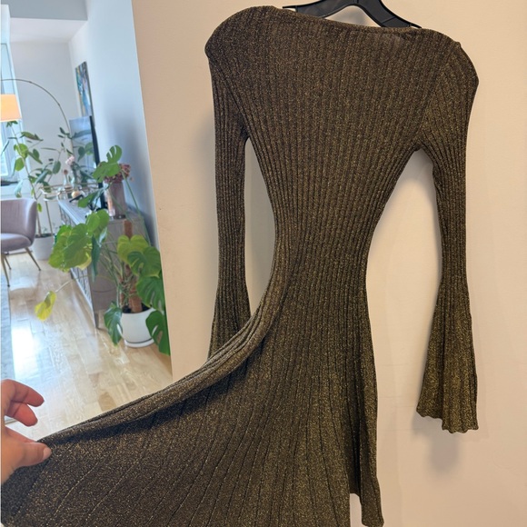 STAUD Metallic Long Sleeve Dress - Gold - Picture 4 of 6